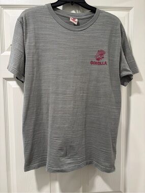 Godzilla Great Wave Kanagawa T-Shirt Men L Gray Hokusai Japanese Graphic